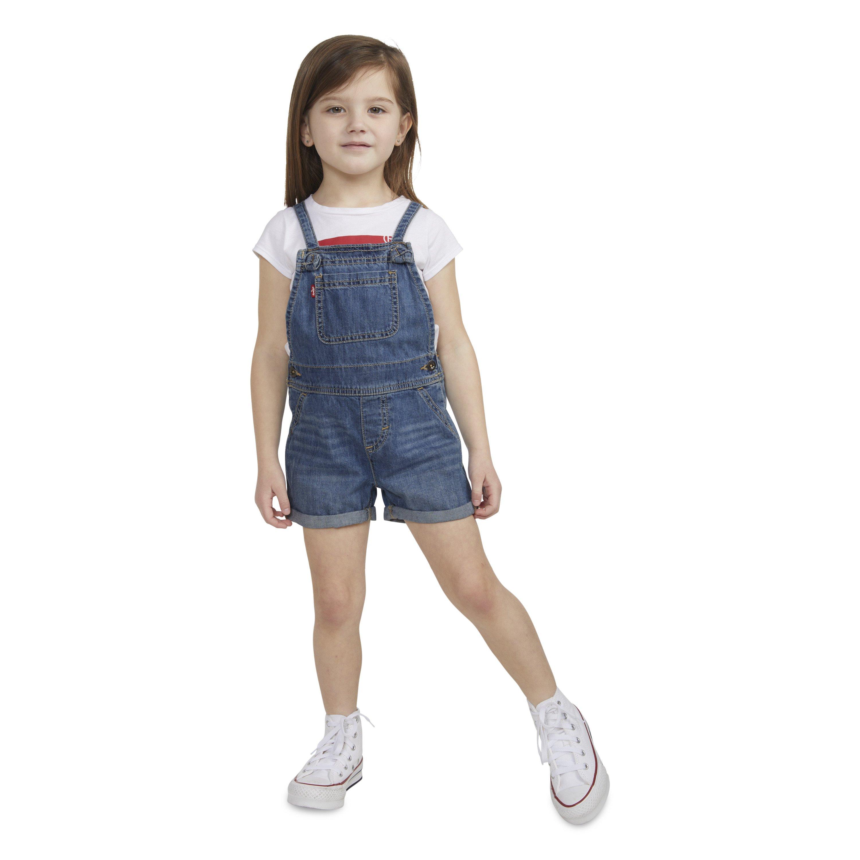 Levi's Toddler Girls' Knot Strap Dark Blue Wash Denim Shortalls - BLUE